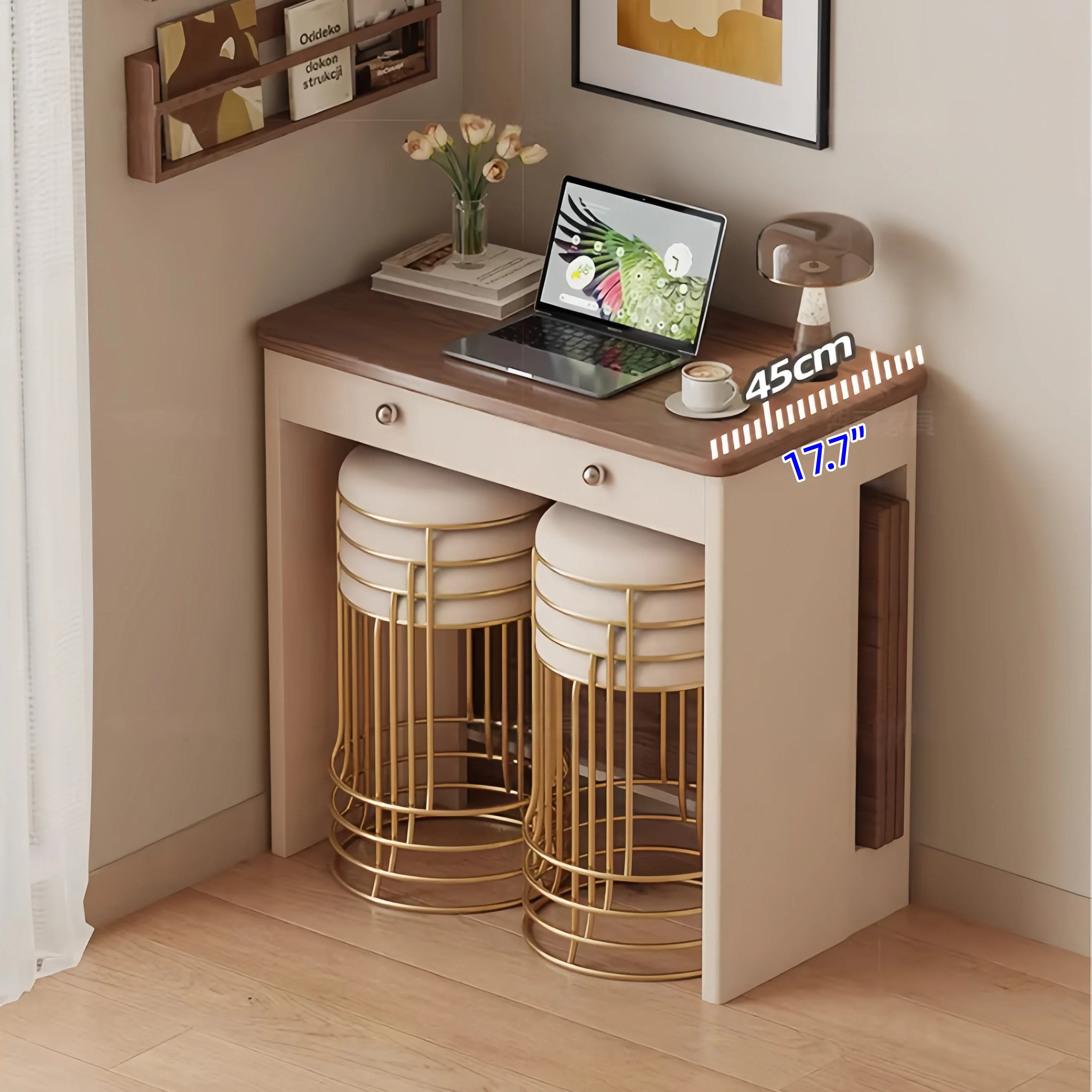 Extendable Dining Table with Rolling Sideboard Cabinet and Chairs Set - Image 3