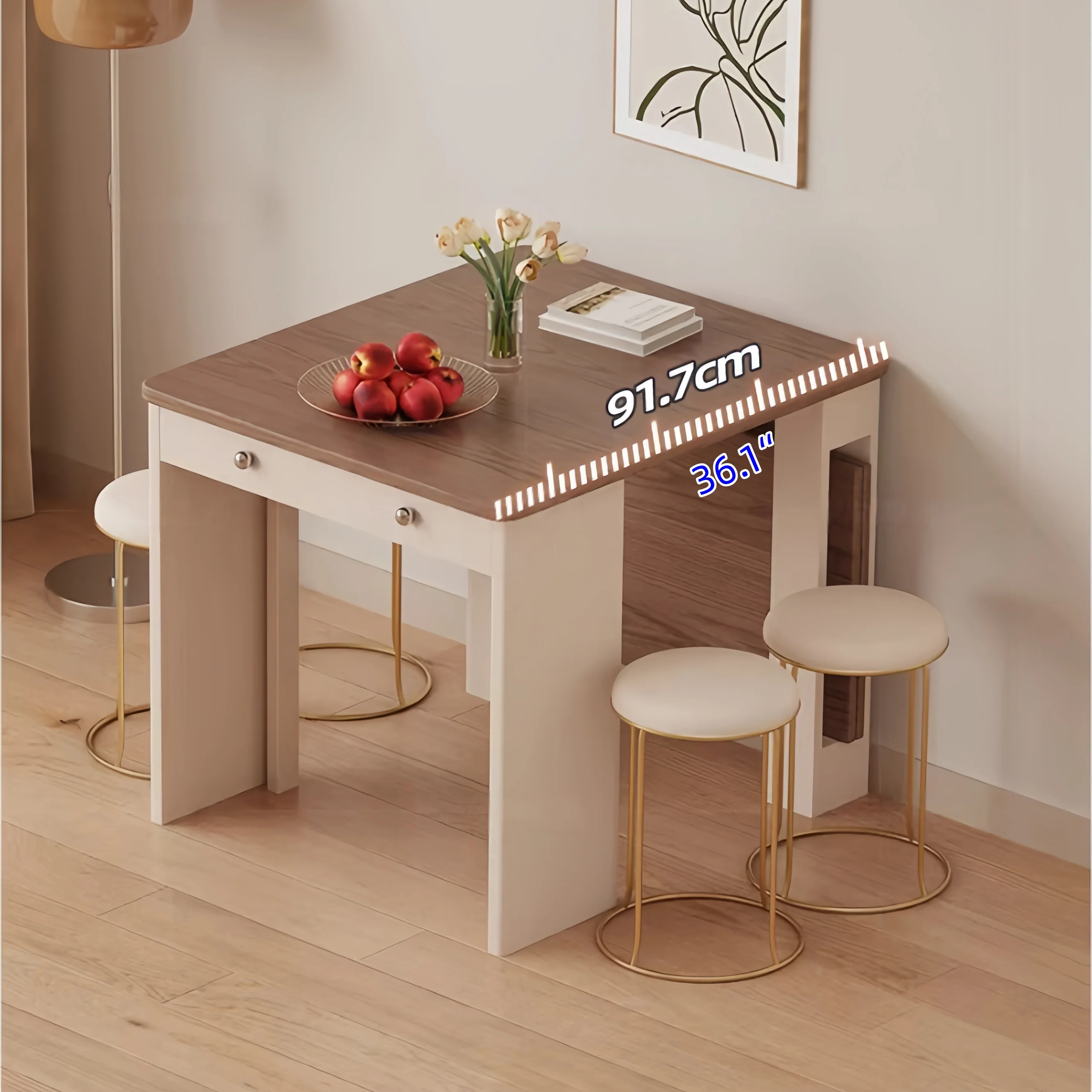 Extendable Dining Table with Rolling Sideboard Cabinet and Chairs Set - Image 4