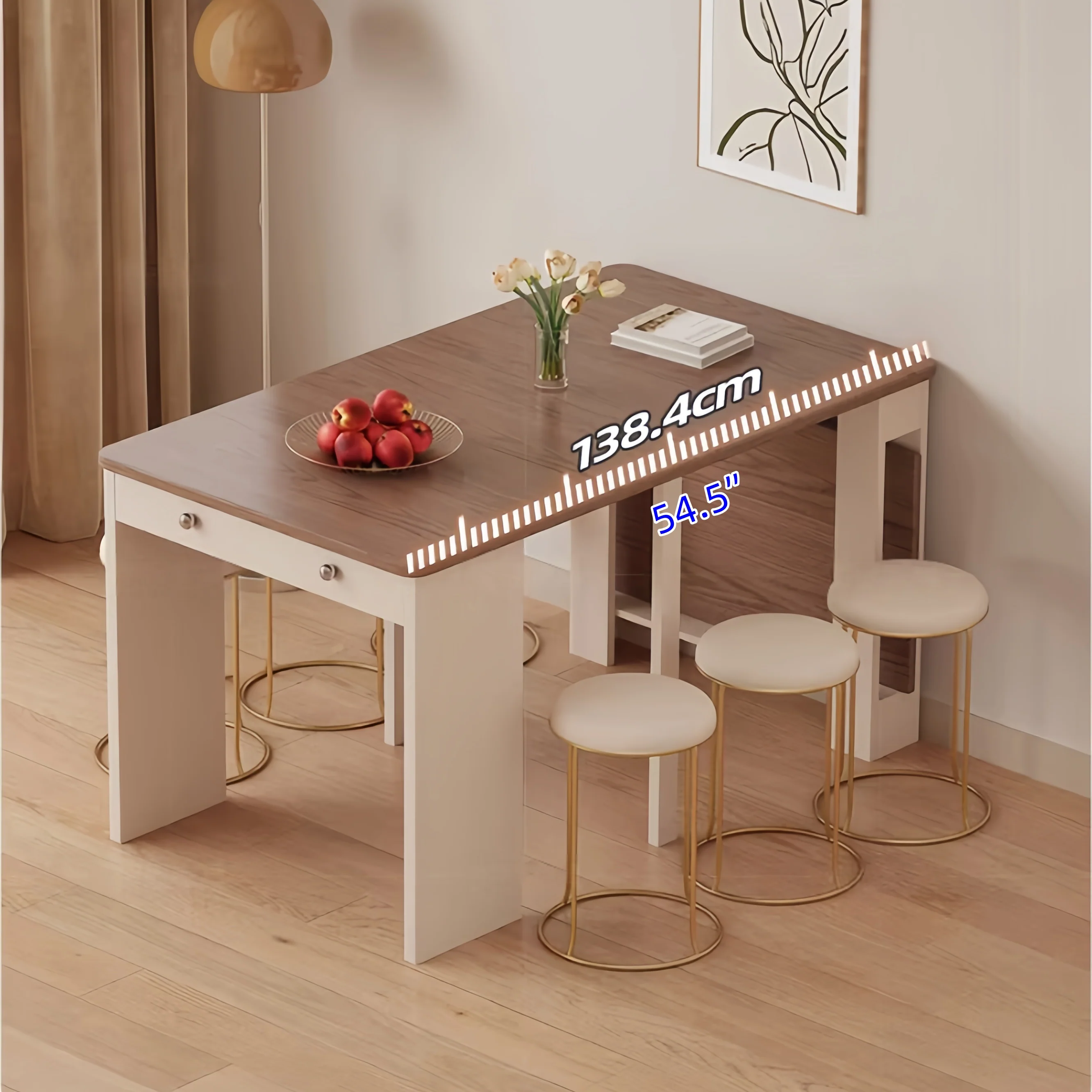 Extendable Dining Table with Rolling Sideboard Cabinet and Chairs Set - Image 5