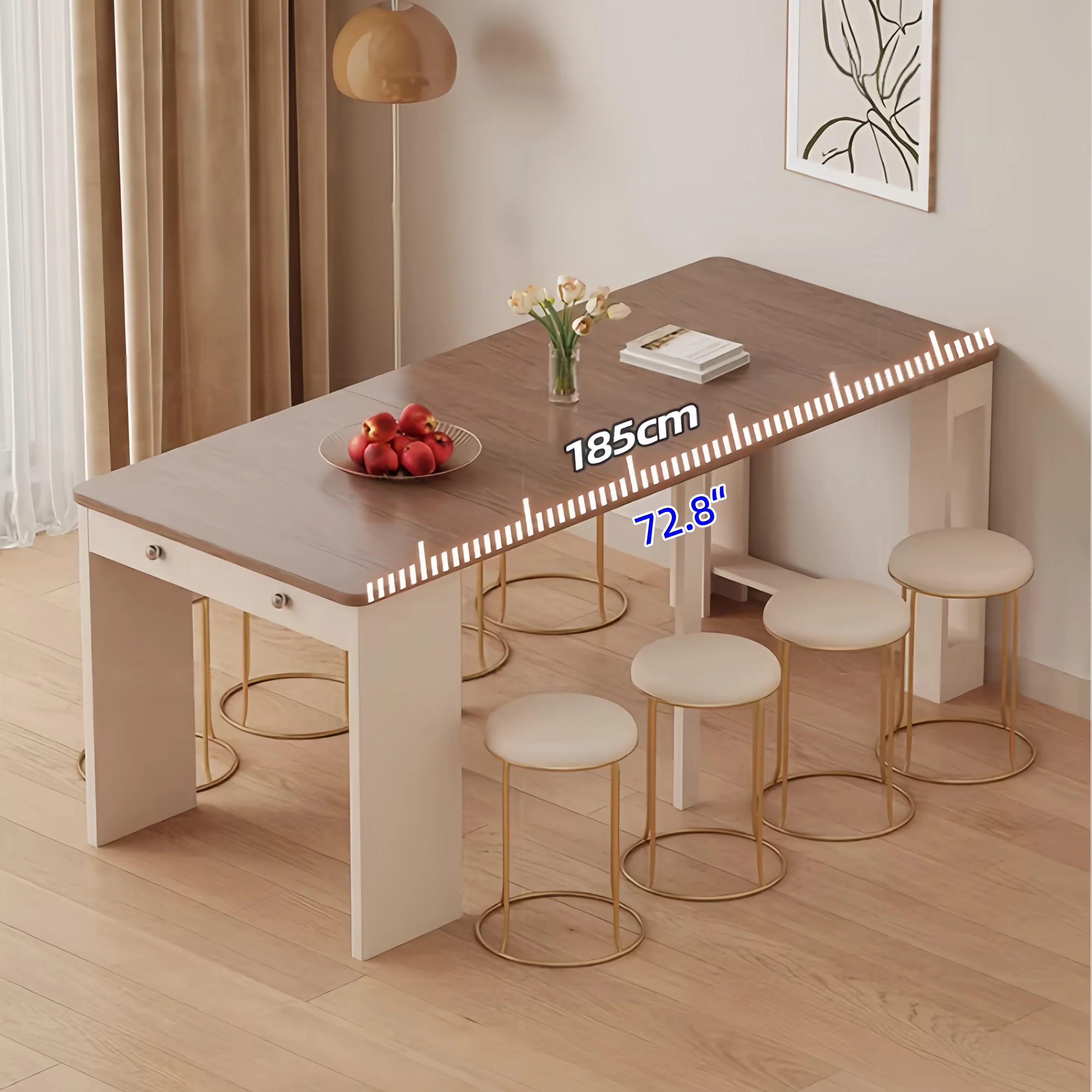 Extendable Dining Table with Rolling Sideboard Cabinet and Chairs Set - Image 6