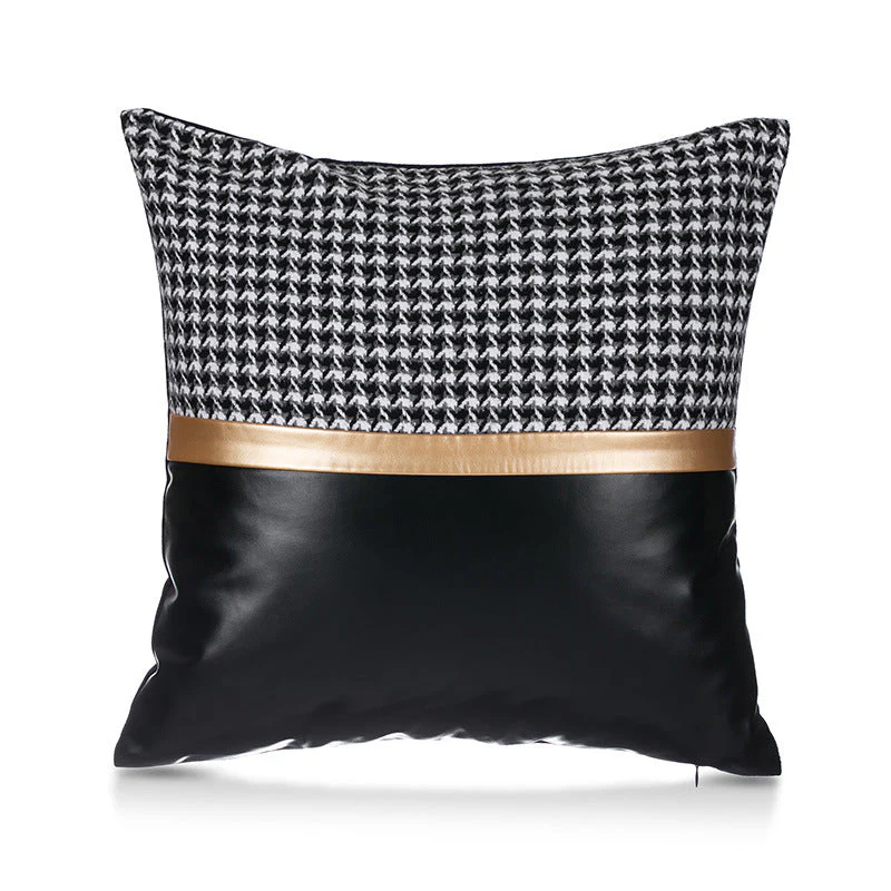 Faux Leather Stitching Gold Foil Pillow Covers Set of 4 - Image 3