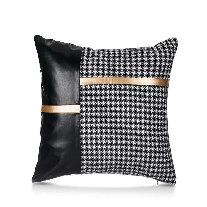 Faux Leather Stitching Gold Foil Pillow Covers Set of 4 - Image 4
