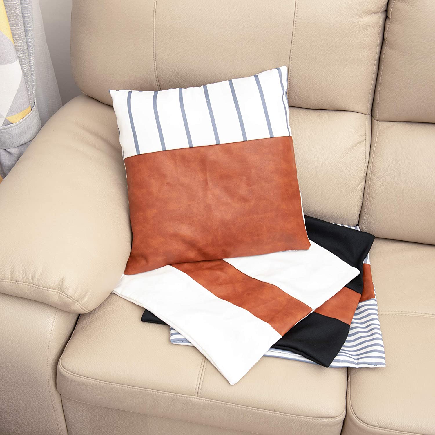 Faux Leather Throw Pillow Covers 18x18 Inch/45x45 CM Set of 4 - Image 4