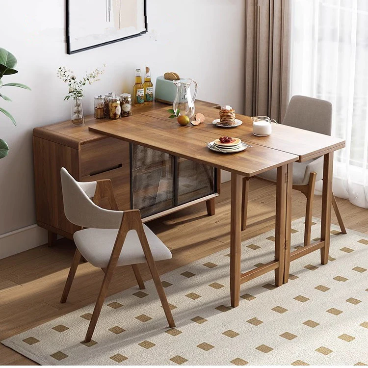 Folding Dining Table and Cabinet in One with Glass Sliding Doors and Storage Drawers - Image 5