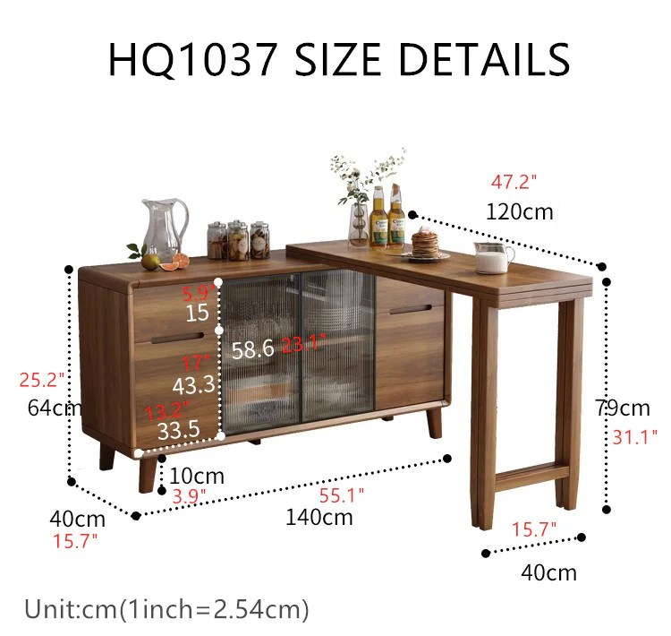 Folding Dining Table and Cabinet in One with Glass Sliding Doors and Storage Drawers - Image 8