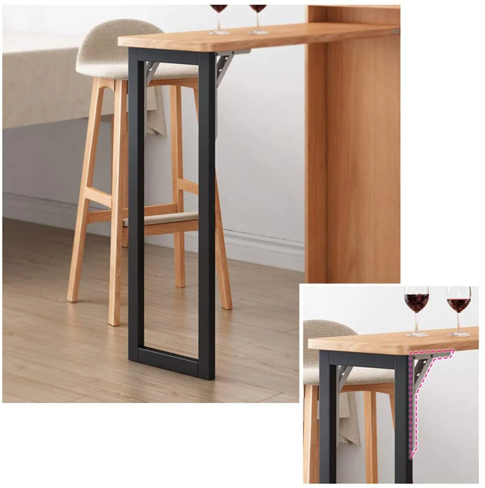Folding Retractable Wine Bar Table With WALL Mounted Round Wine Shelf(no chairs) - Image 4