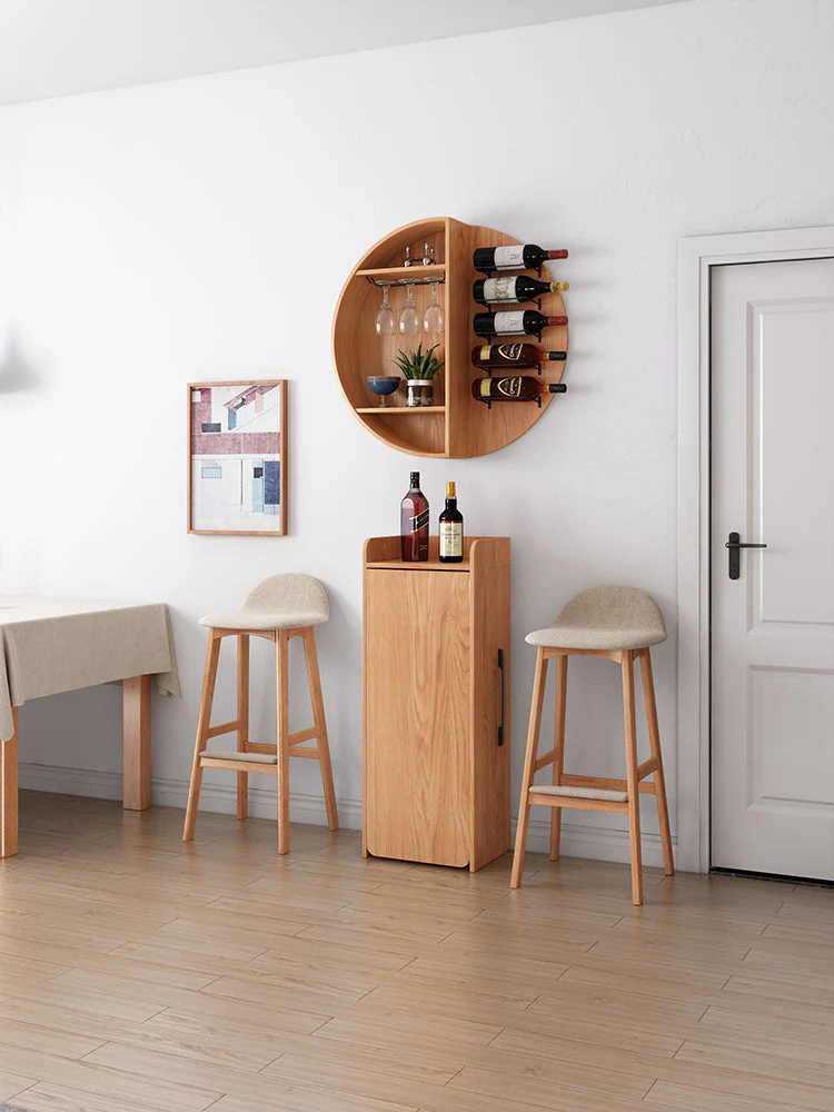 Folding Retractable Wine Bar Table With WALL Mounted Round Wine Shelf(no chairs) - Image 5