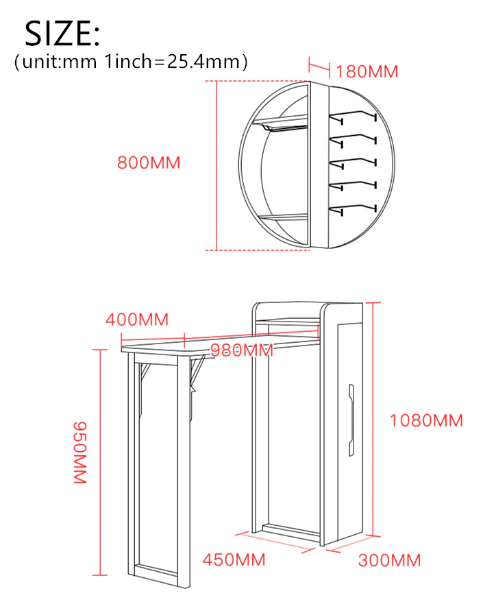 Folding Retractable Wine Bar Table With WALL Mounted Round Wine Shelf(no chairs) - Image 8