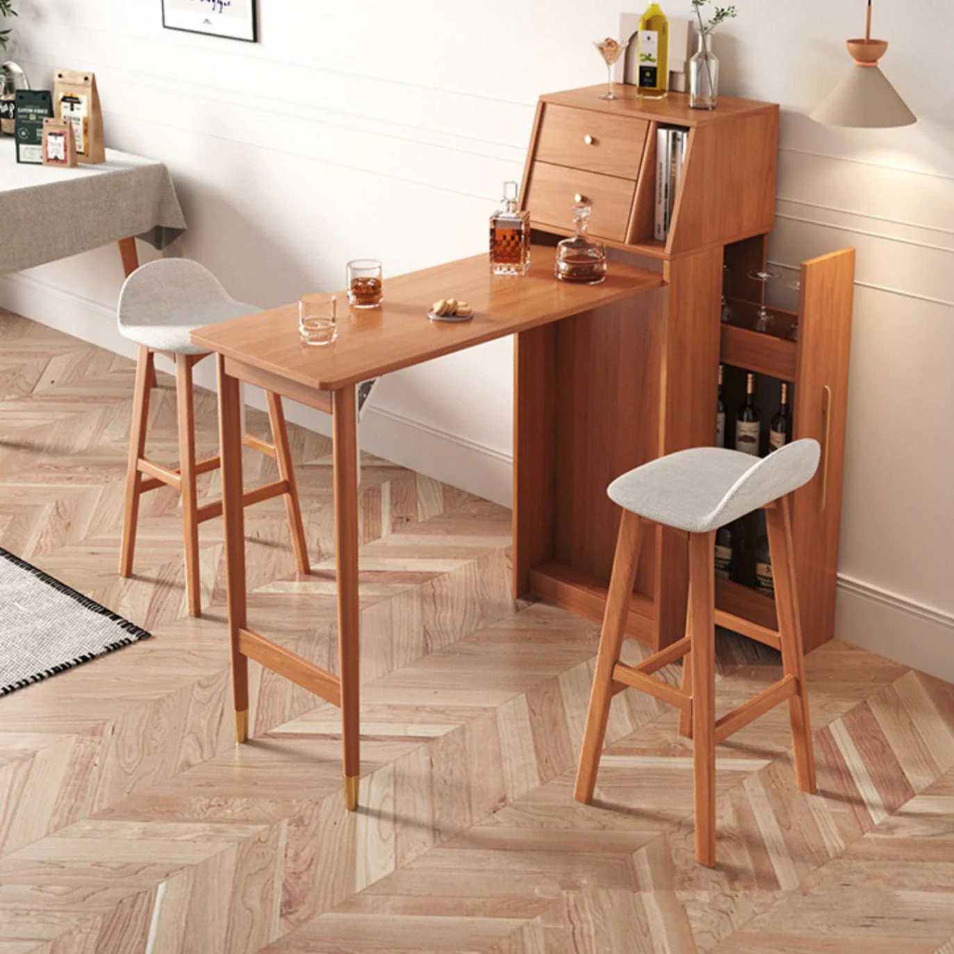 Folding Wine Bar Table with Pull Out Wine Rack - Image 4