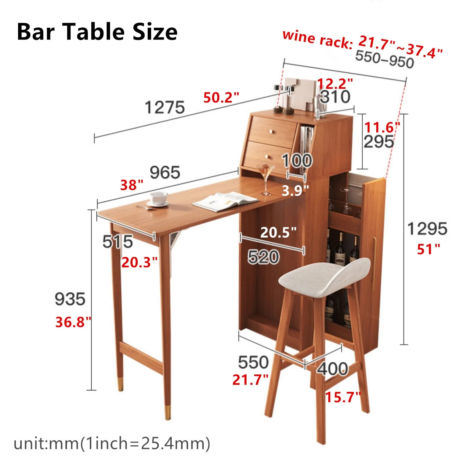 Folding Wine Bar Table with Pull Out Wine Rack - Image 7