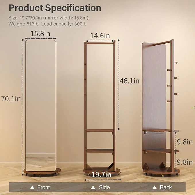 Full Body Mirror with Coat Rack - Image 6