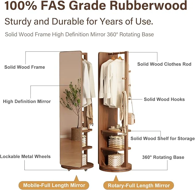 Full Body Mirror with Coat Rack - Image 7