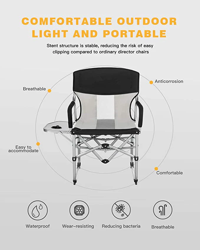 Heavy Duty Compact Camping Folding Mesh Chair with Side Table and Handle - Image 3