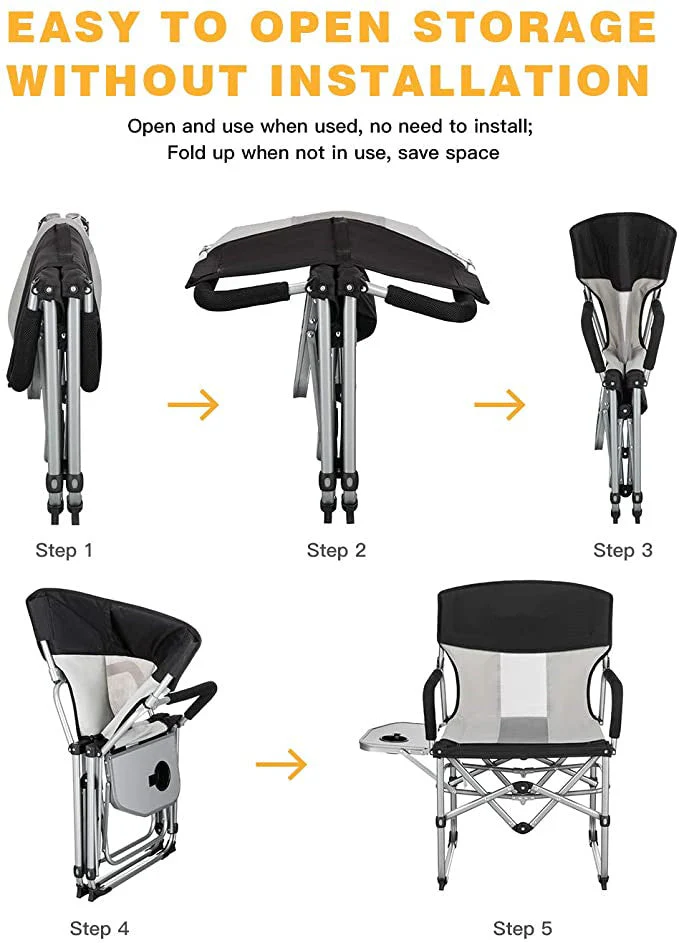Heavy Duty Compact Camping Folding Mesh Chair with Side Table and Handle - Image 5