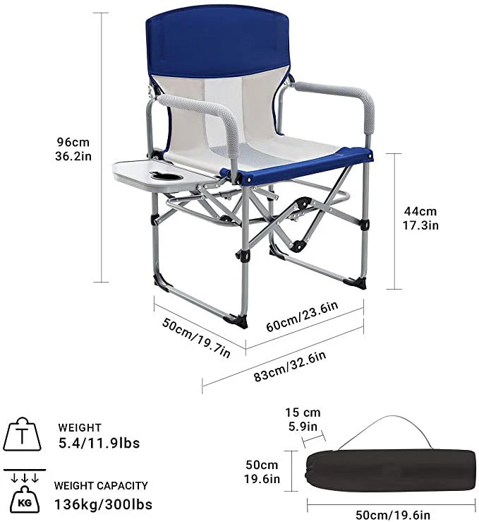 Heavy Duty Compact Camping Folding Mesh Chair with Side Table and Handle - Image 9