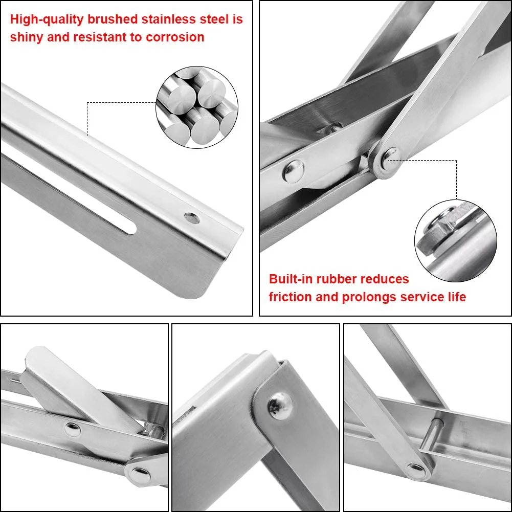 Heavy Duty Stainless Steel Collapsible Bracket for DIY Space Saving Wall Mounted Work Bench Pack of 2 - Image 3