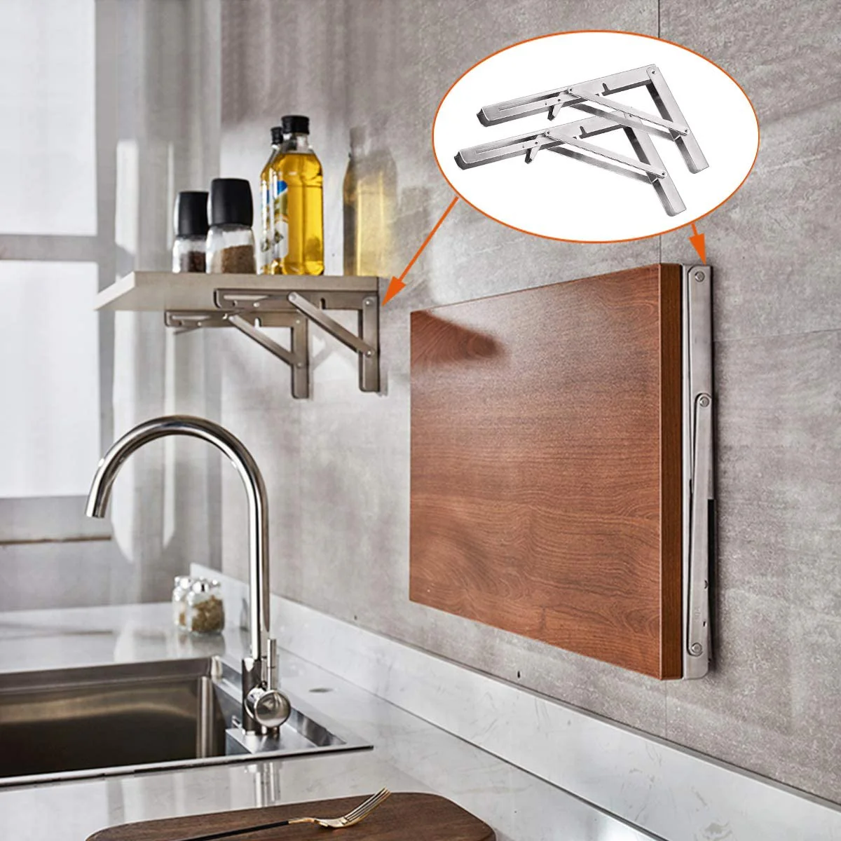 Heavy Duty Stainless Steel Collapsible Bracket for DIY Space Saving Wall Mounted Work Bench Pack of 2 - Image 7