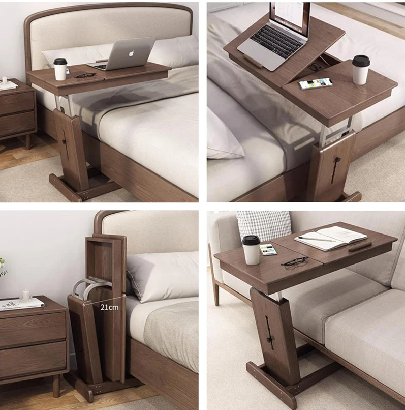Height Adjustable C Shaped End Table with Tiltable Table Top