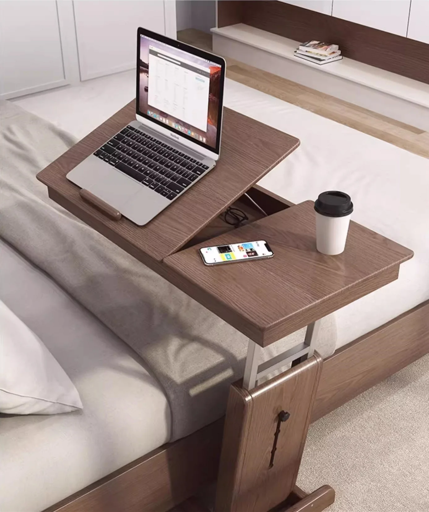 Height Adjustable C Shaped End Table with Tiltable Table Top - Image 4