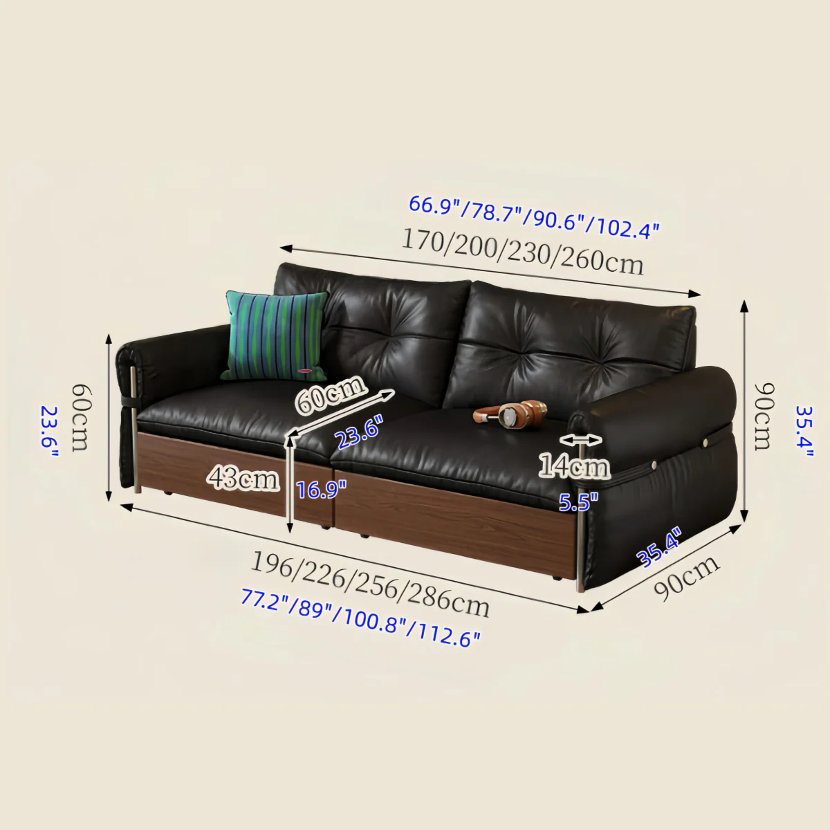 HERBURN 4-in-1 Oil Wax Leather Convertible Sofa Bed - Image 10