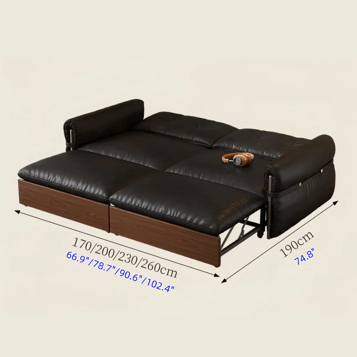HERBURN 4-in-1 Oil Wax Leather Convertible Sofa Bed - Image 11