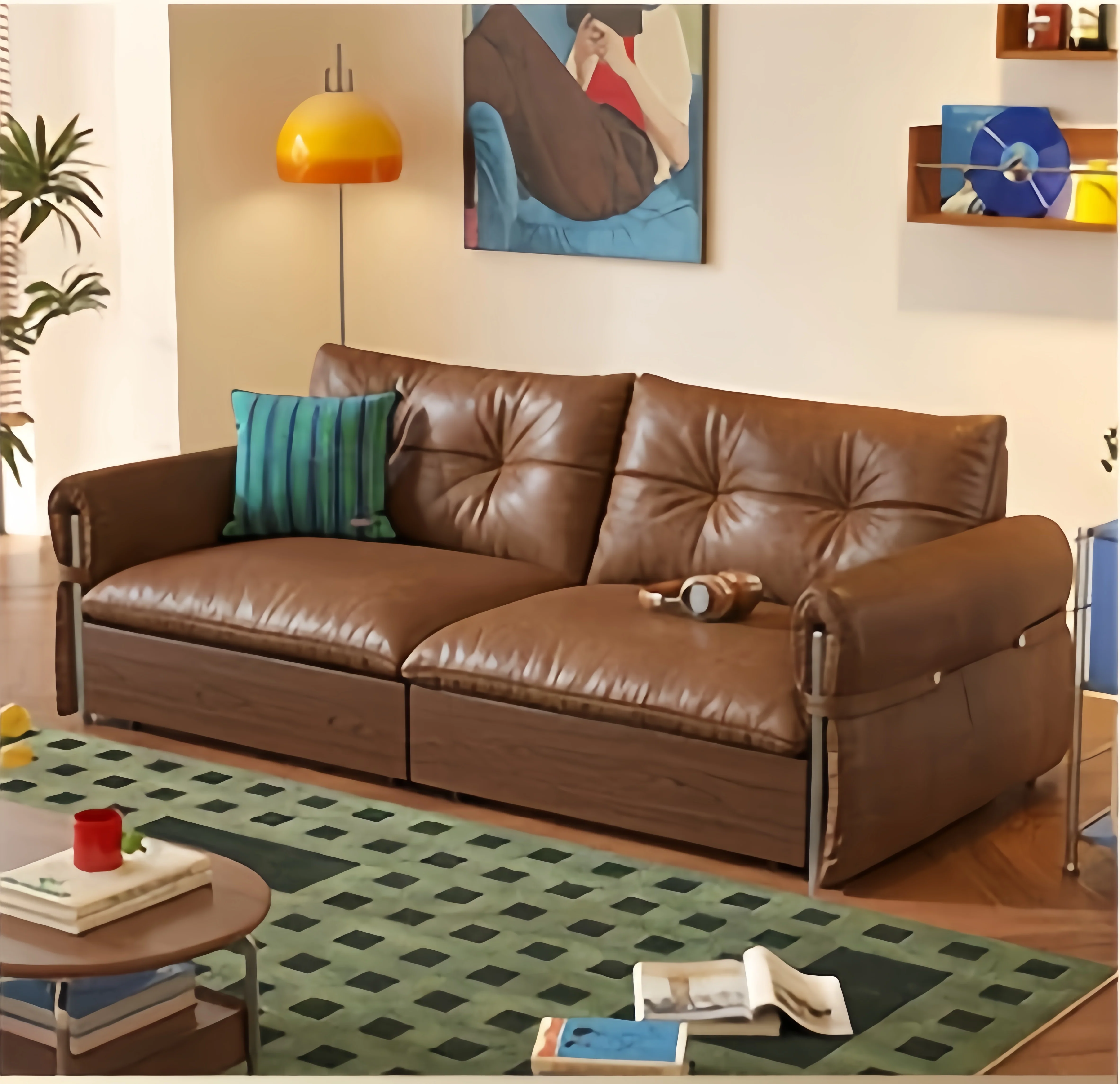 HERBURN 4-in-1 Oil Wax Leather Convertible Sofa Bed - Image 12