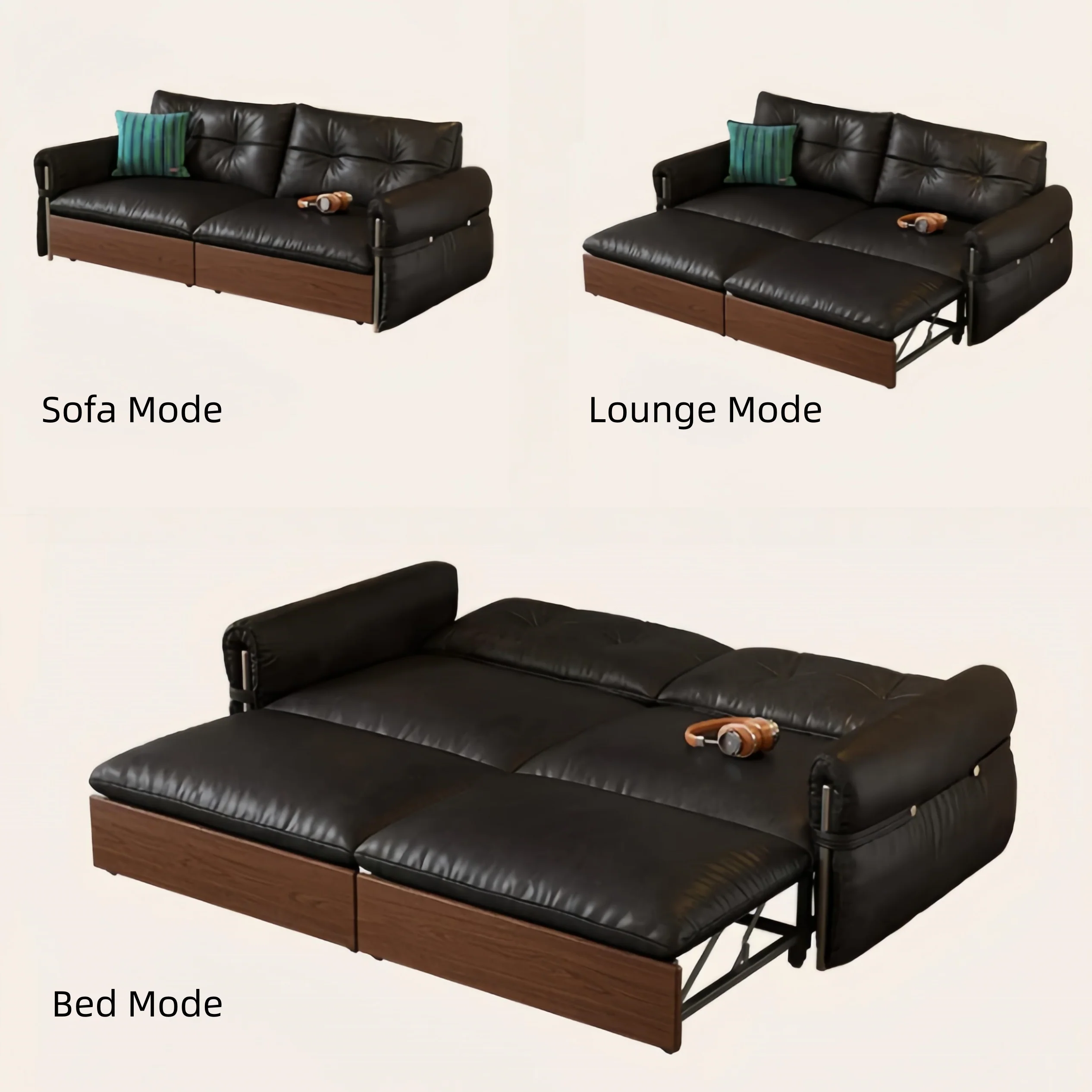 HERBURN 4-in-1 Oil Wax Leather Convertible Sofa Bed - Image 2