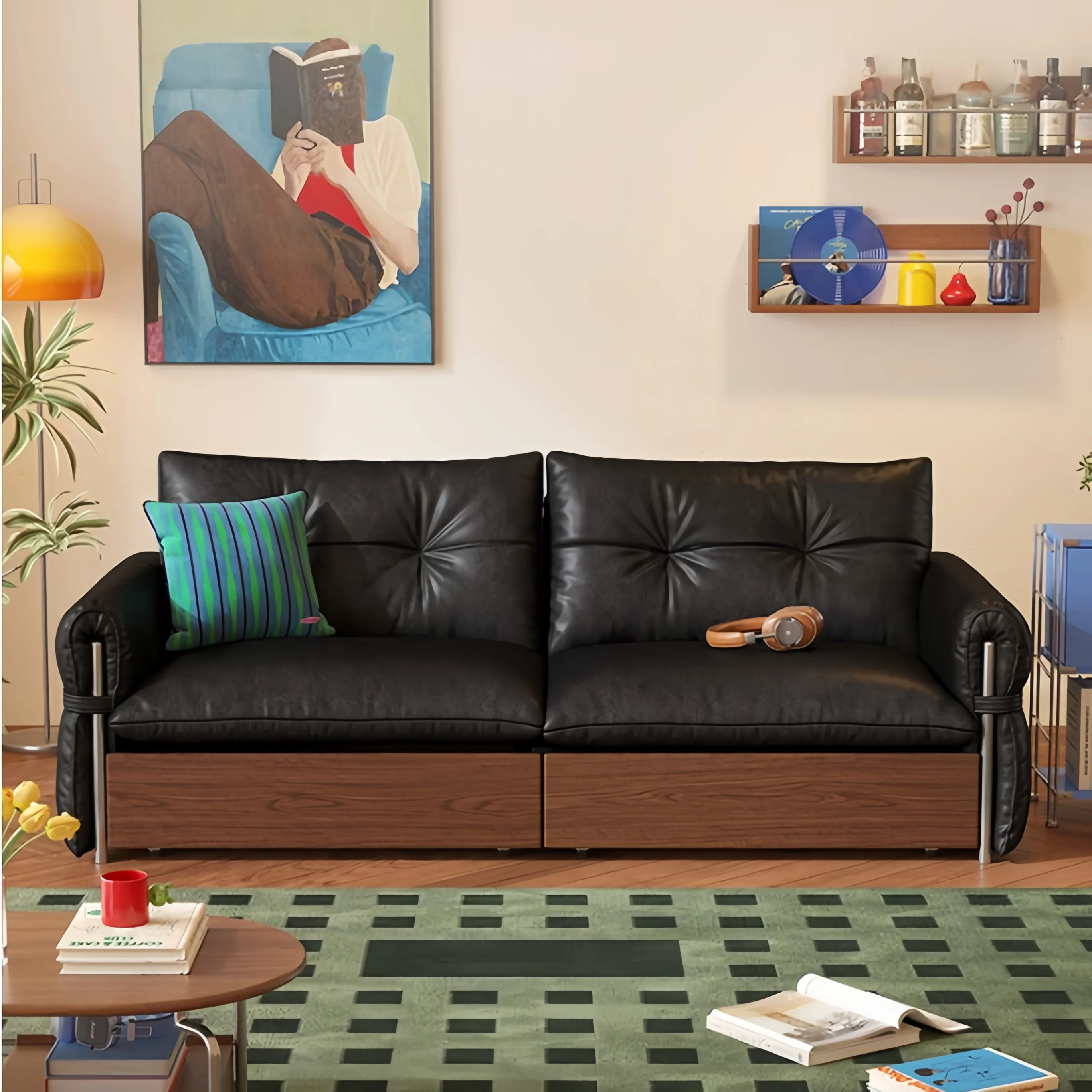 HERBURN 4-in-1 Oil Wax Leather Convertible Sofa Bed - Image 3