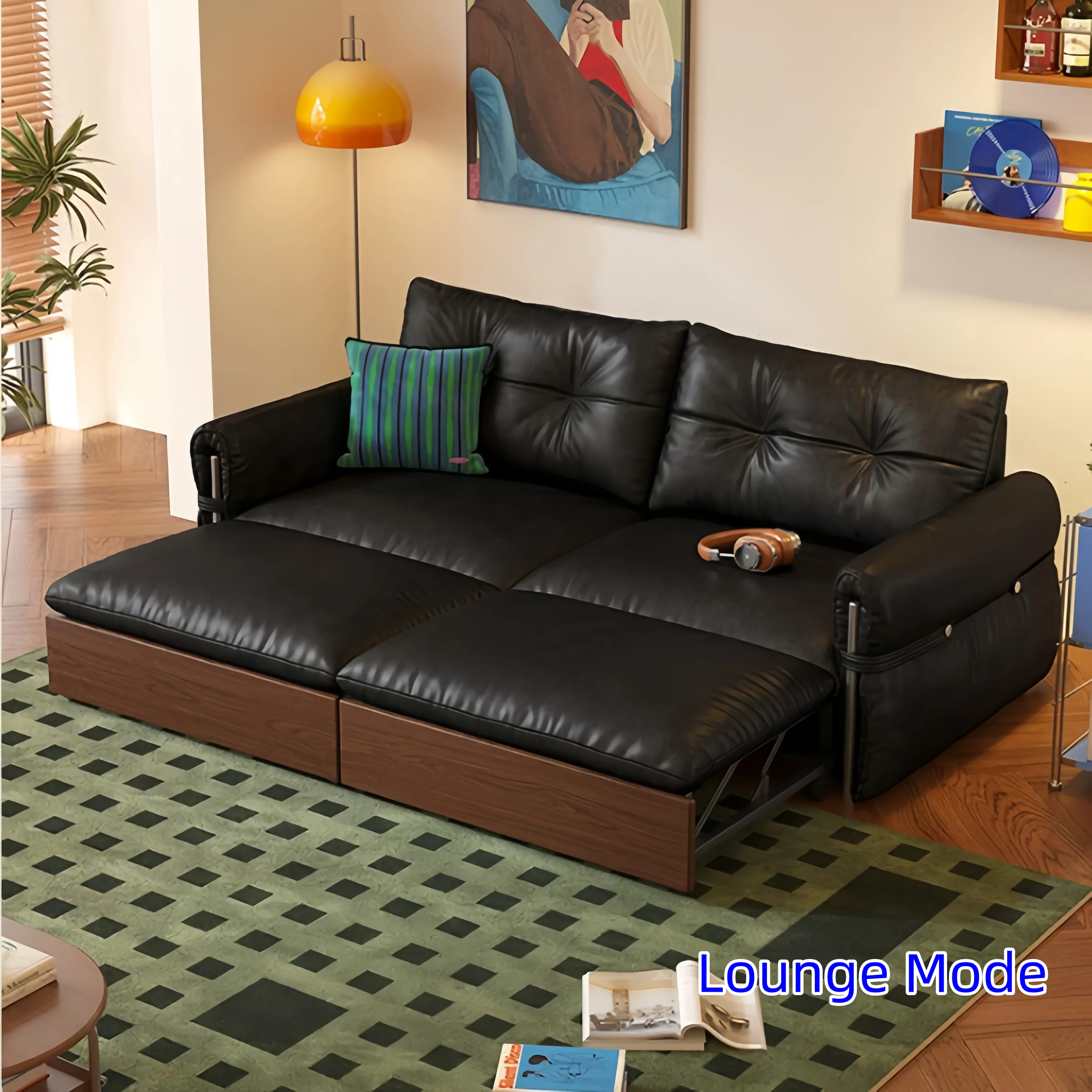 HERBURN 4-in-1 Oil Wax Leather Convertible Sofa Bed - Image 5