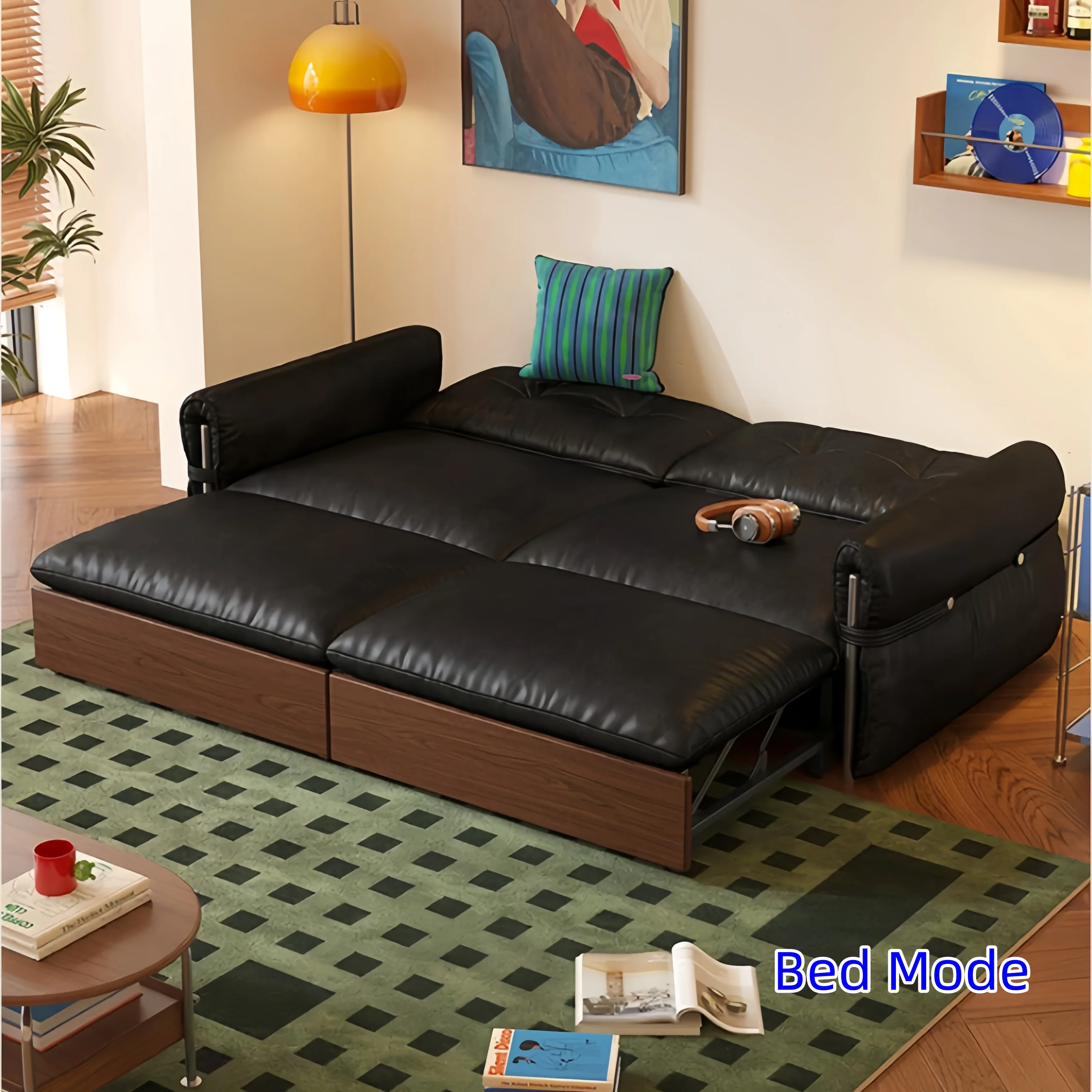 HERBURN 4-in-1 Oil Wax Leather Convertible Sofa Bed - Image 6