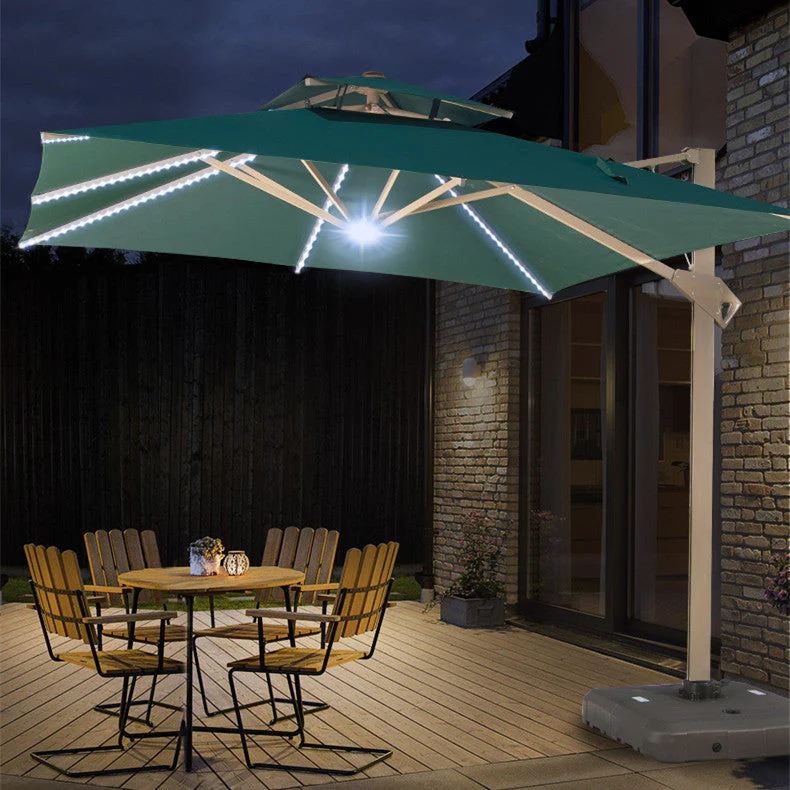 Hydraulic Instant Open and Close 360 Degree Rotating Fully Aluminum Alloy Patio Umbrella with LED Light and Water Sand Tank Base - Image 3
