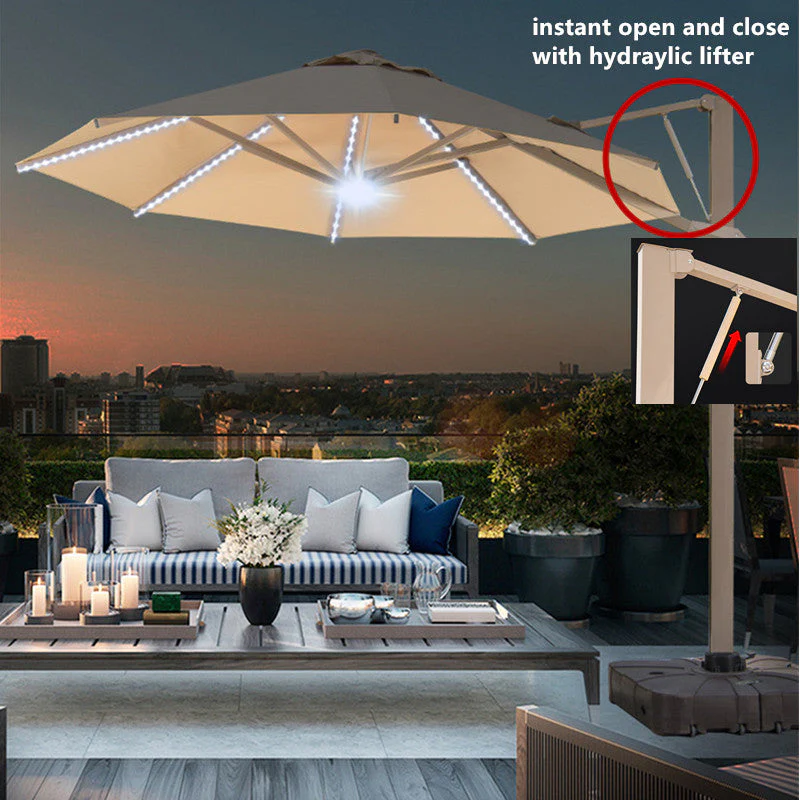 Hydraulic Instant Open and Close 360 Degree Rotating Fully Aluminum Alloy Patio Umbrella with LED Light and Water Sand Tank Base - Image 4