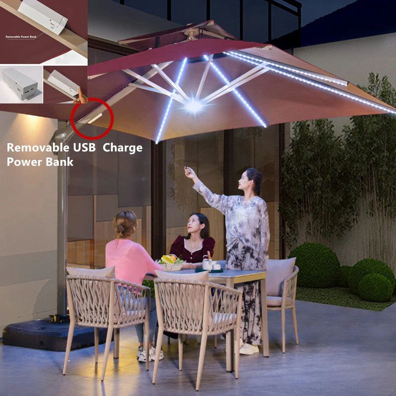 Hydraulic Instant Open and Close 360 Degree Rotating Fully Aluminum Alloy Patio Umbrella with LED Light and Water Sand Tank Base - Image 5