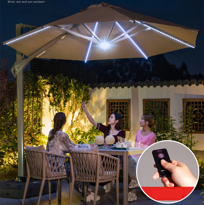 Hydraulic Instant Open and Close 360 Degree Rotating Fully Aluminum Alloy Patio Umbrella with LED Light and Water Sand Tank Base - Image 6
