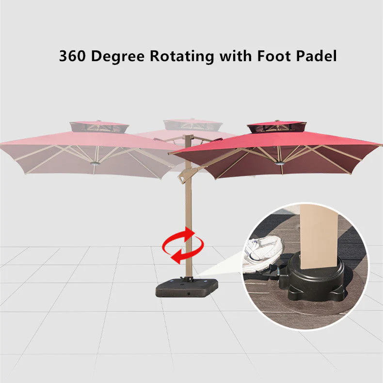 Hydraulic Instant Open and Close 360 Degree Rotating Fully Aluminum Alloy Patio Umbrella with LED Light and Water Sand Tank Base - Image 7