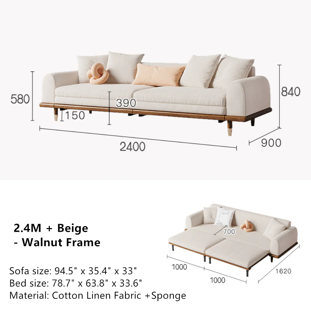 Japandi Minimalism Solid Wood Sofa Bed - Image 10