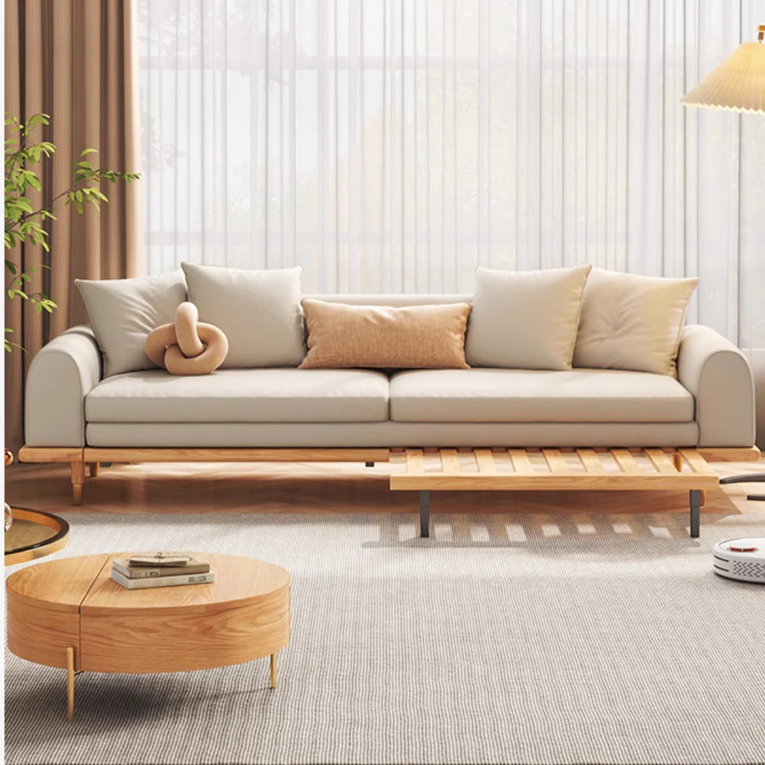 Japandi Minimalism Solid Wood Sofa Bed - Image 3