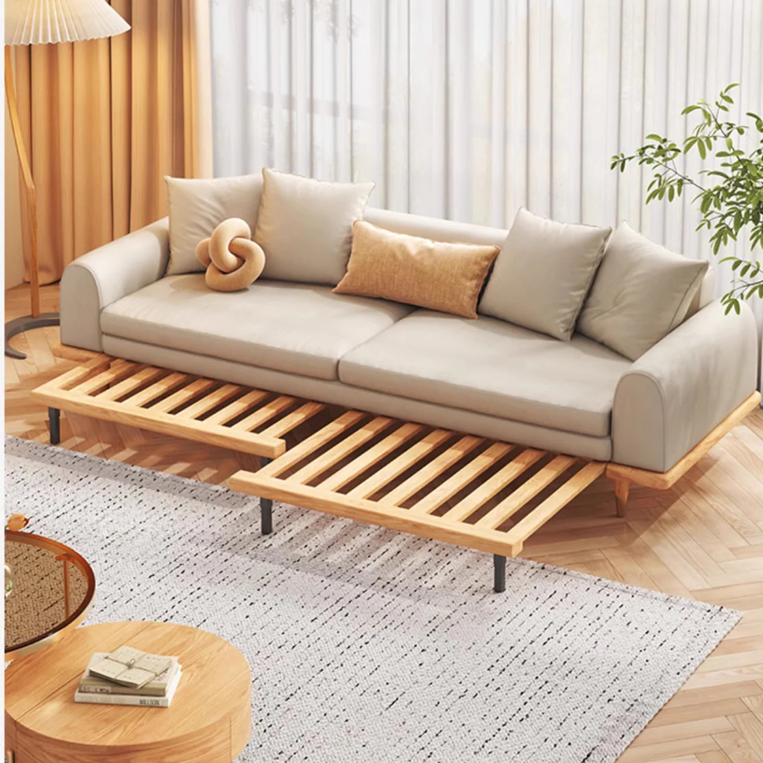 Japandi Minimalism Solid Wood Sofa Bed - Image 4