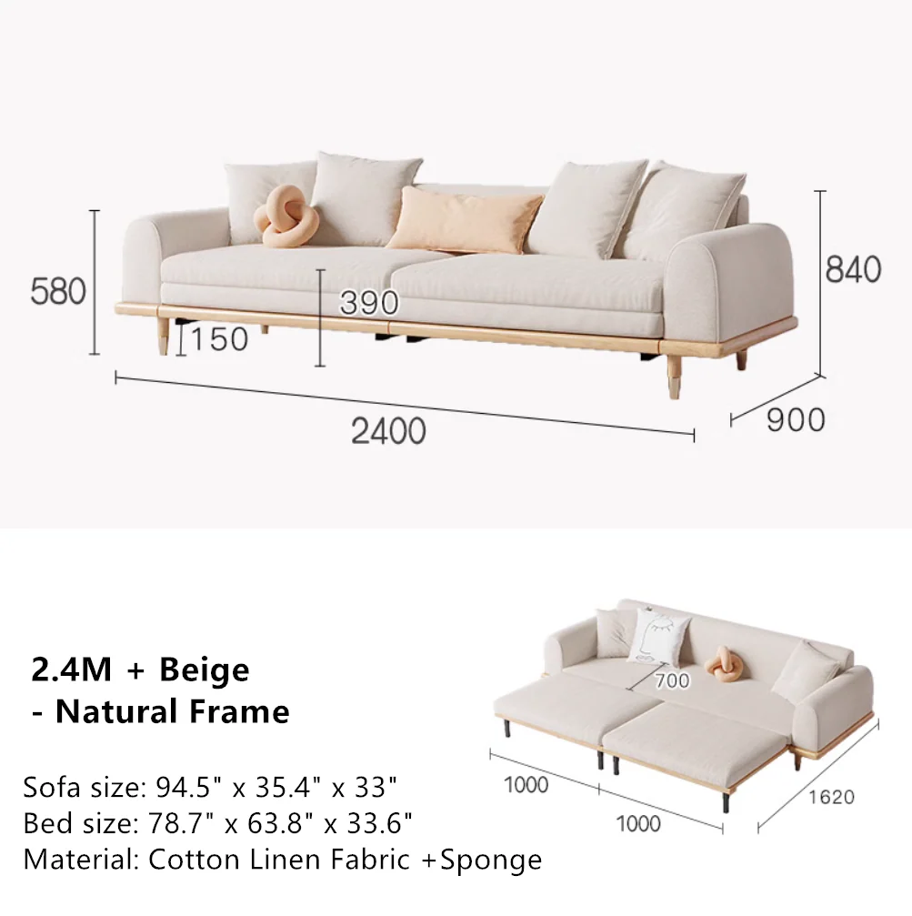 Japandi Minimalism Solid Wood Sofa Bed - Image 8