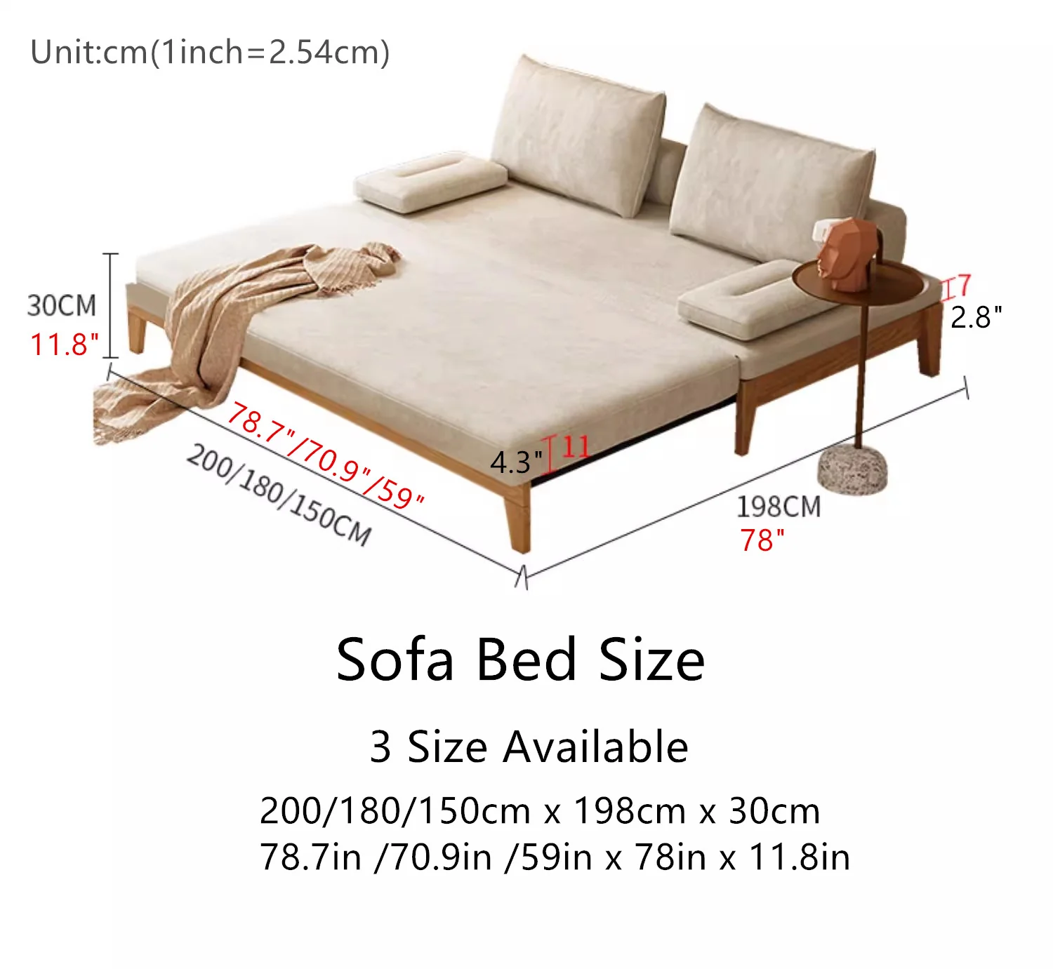Japandi Movable Back Cushions Pull Out Sofa Bed - Image 13