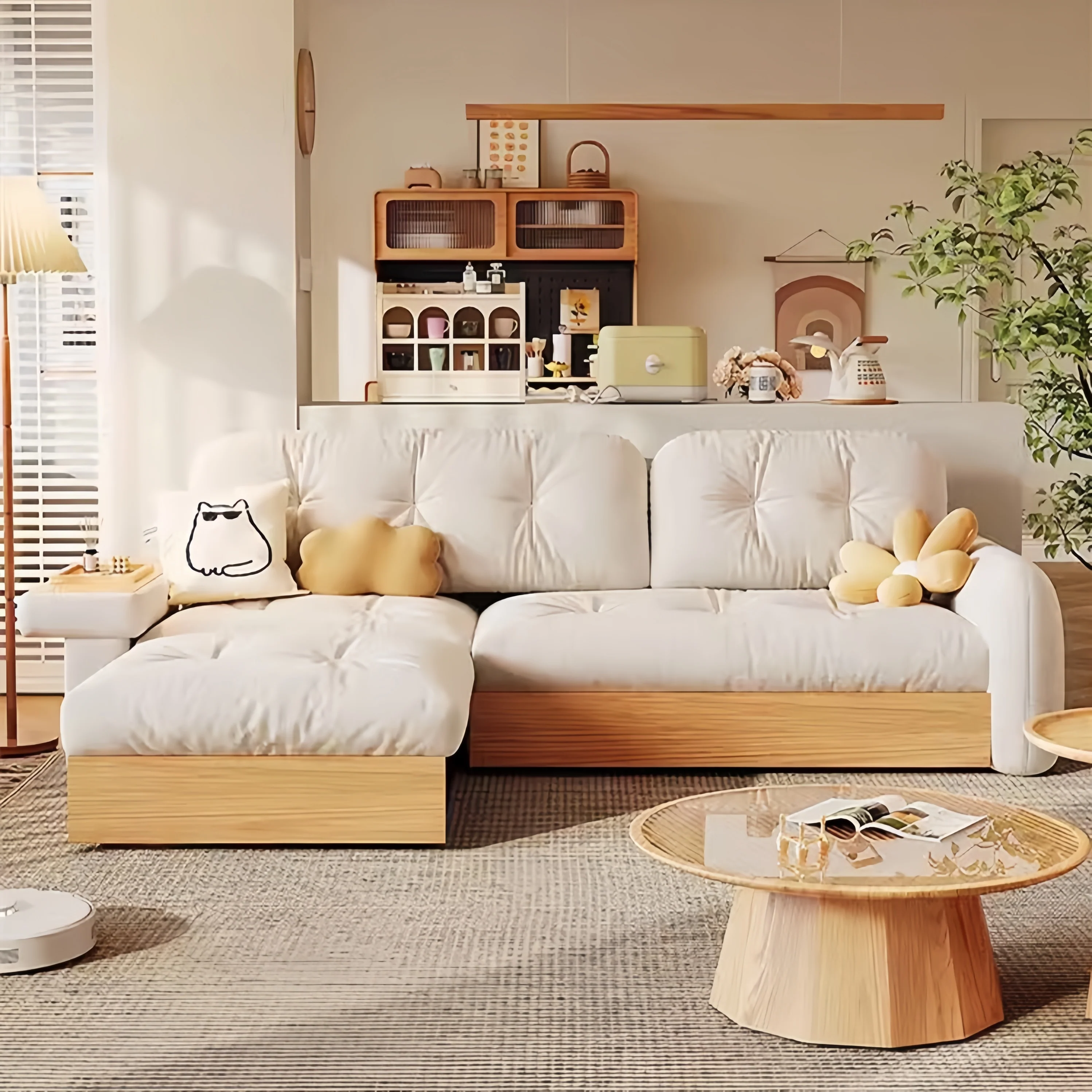 Japandi Pull Out Lounge Chaise and Sofa with Underneath Storage - Image 3