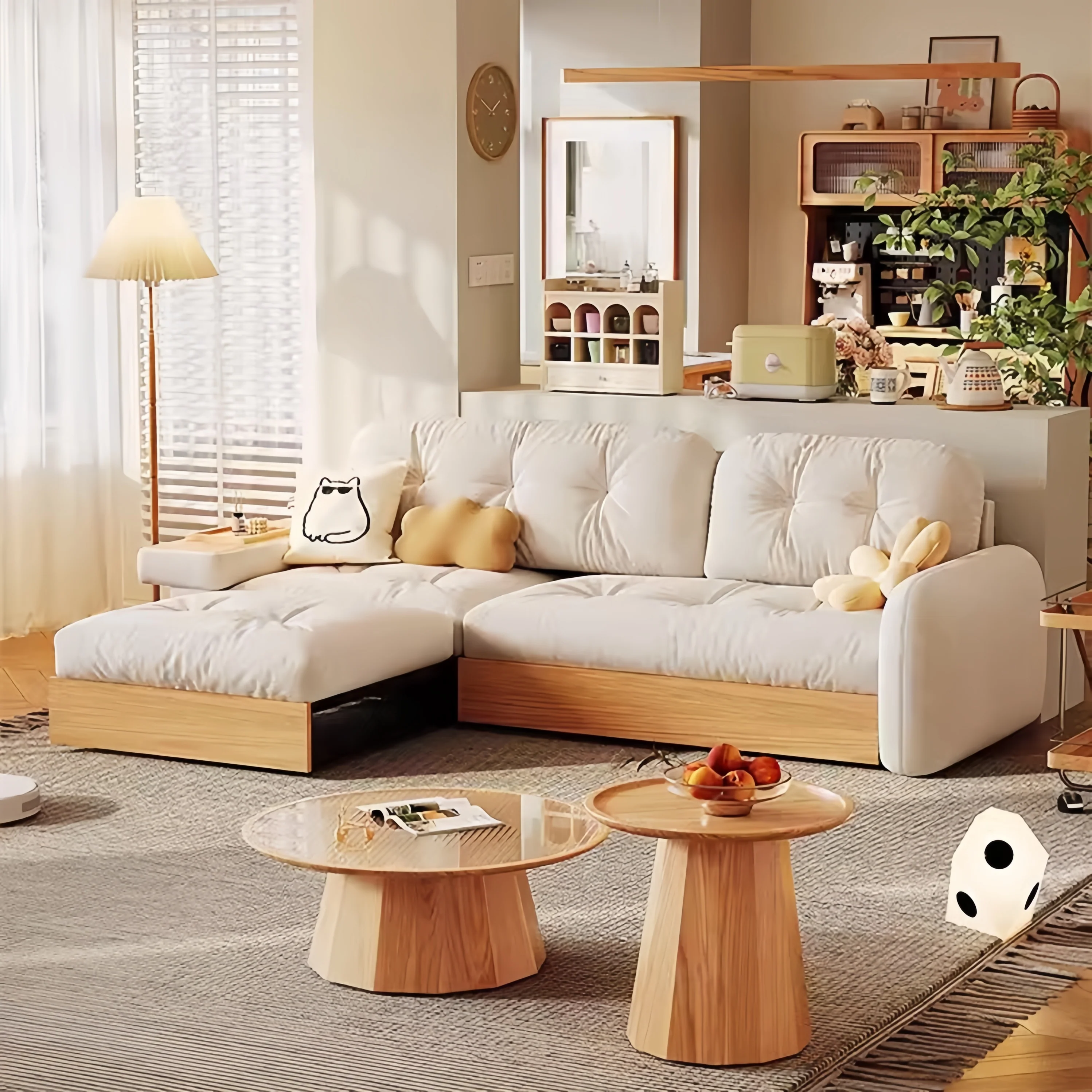 Japandi Pull Out Lounge Chaise and Sofa with Underneath Storage - Image 4
