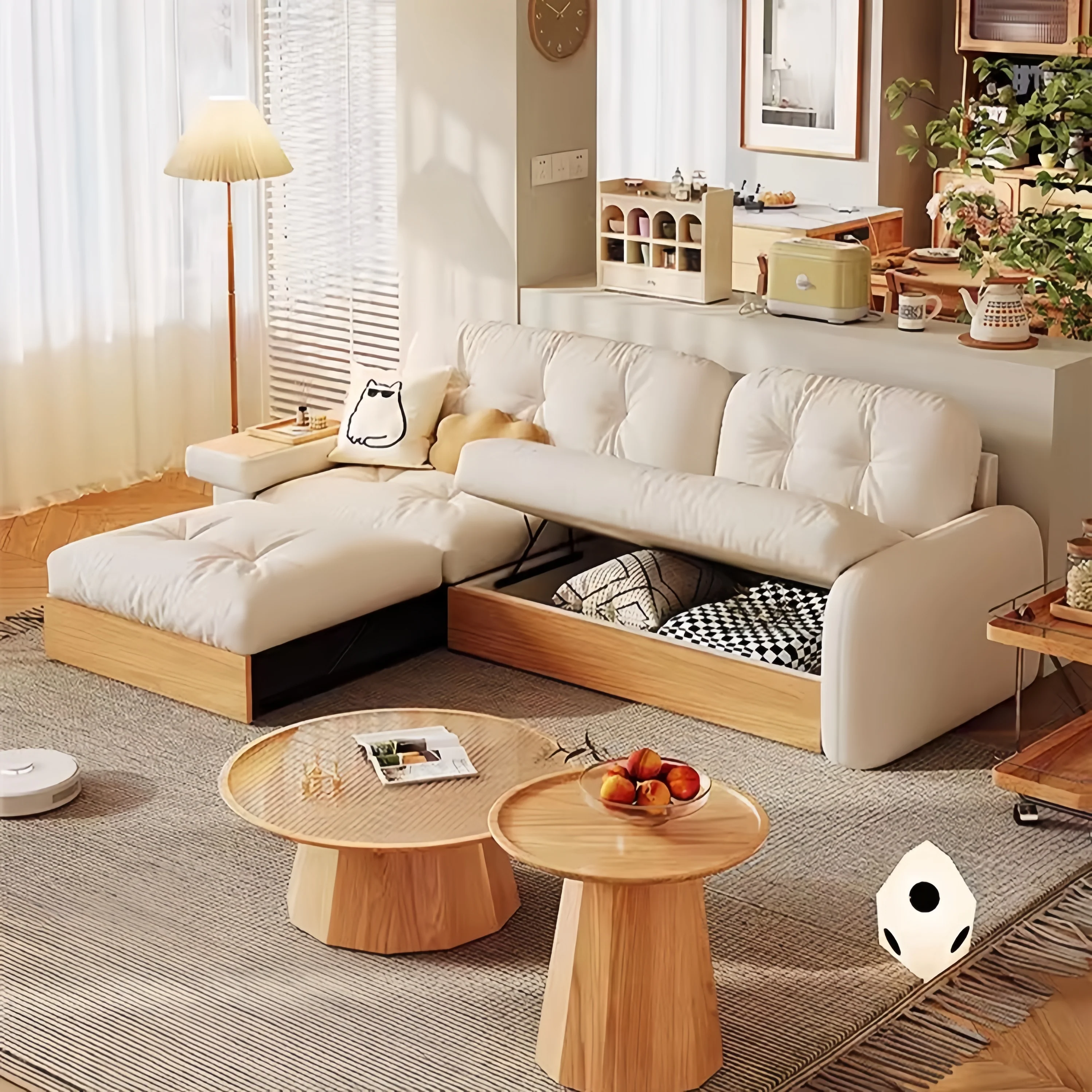 Japandi Pull Out Lounge Chaise and Sofa with Underneath Storage - Image 6