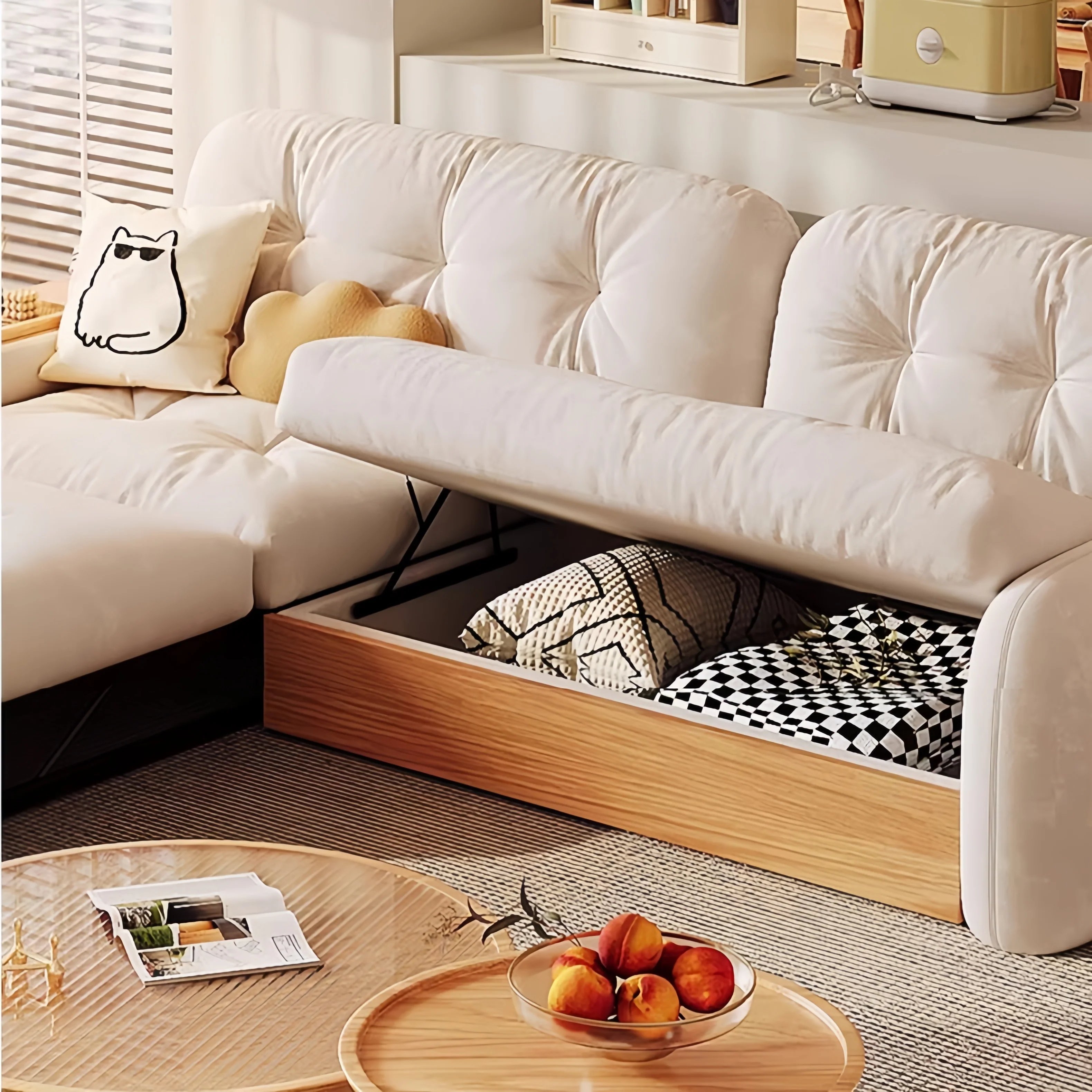 Japandi Pull Out Lounge Chaise and Sofa with Underneath Storage - Image 8
