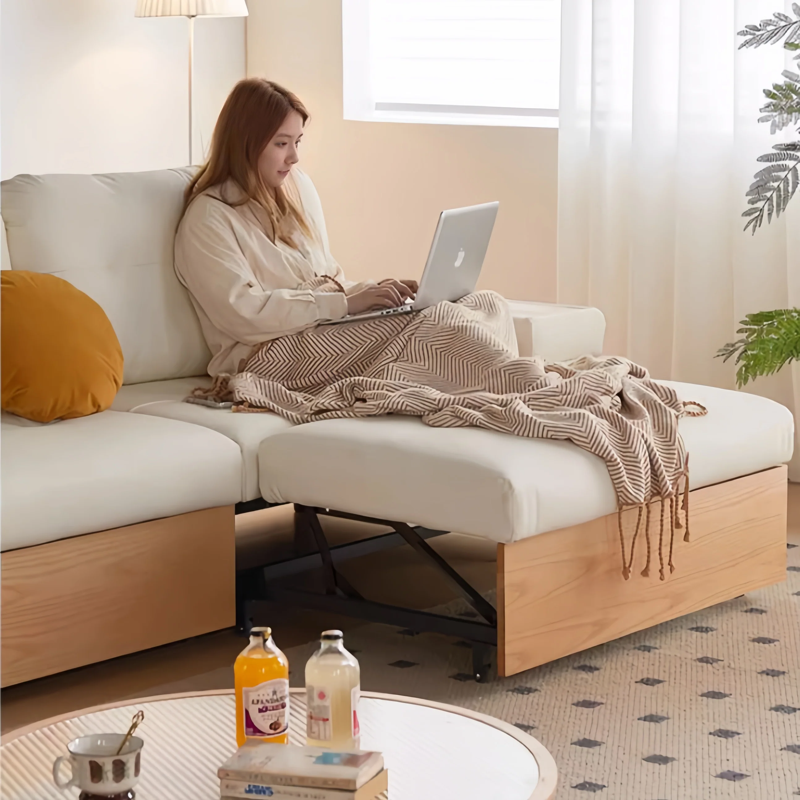Japandi Pull Out Lounge Chaise and Sofa with Underneath Storage - Image 9