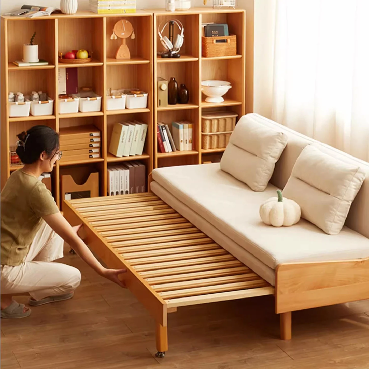 Japandi Pull Out Solid Beech Wood Day Bed - Image 3