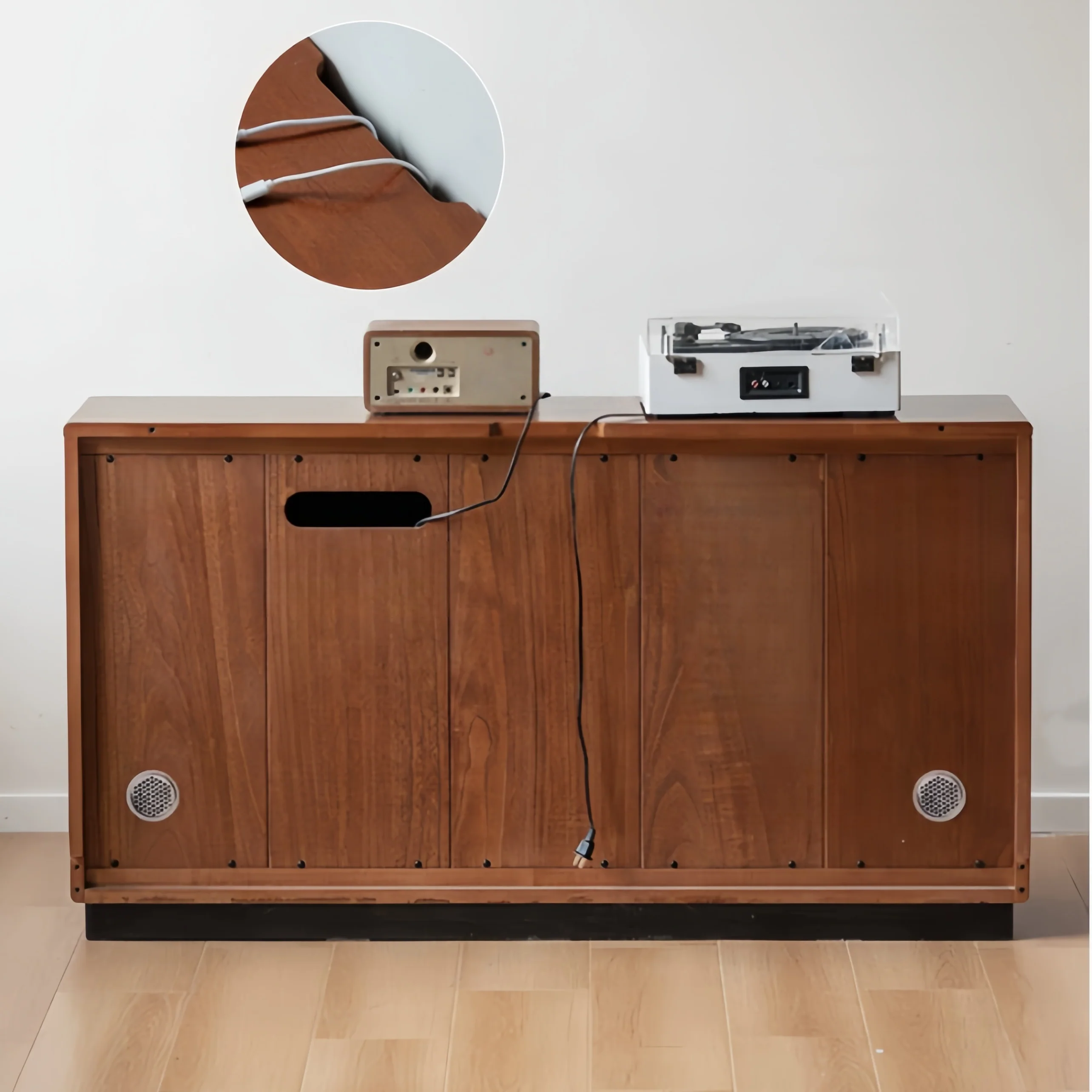 Japandi Solid Boxwood Media Console with Sliding Door and Drawers - Image 11