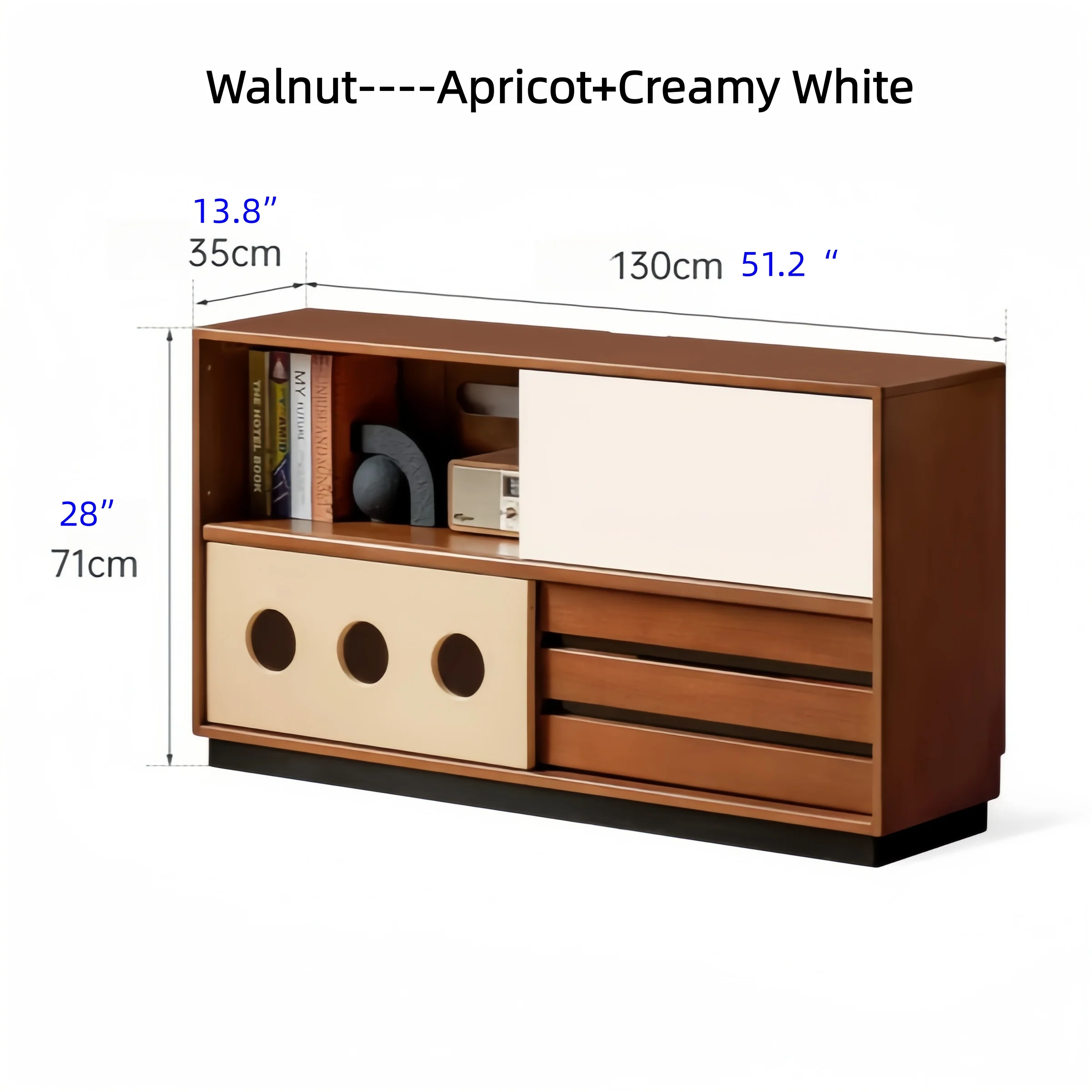 Japandi Solid Boxwood Media Console with Sliding Door and Drawers - Image 13