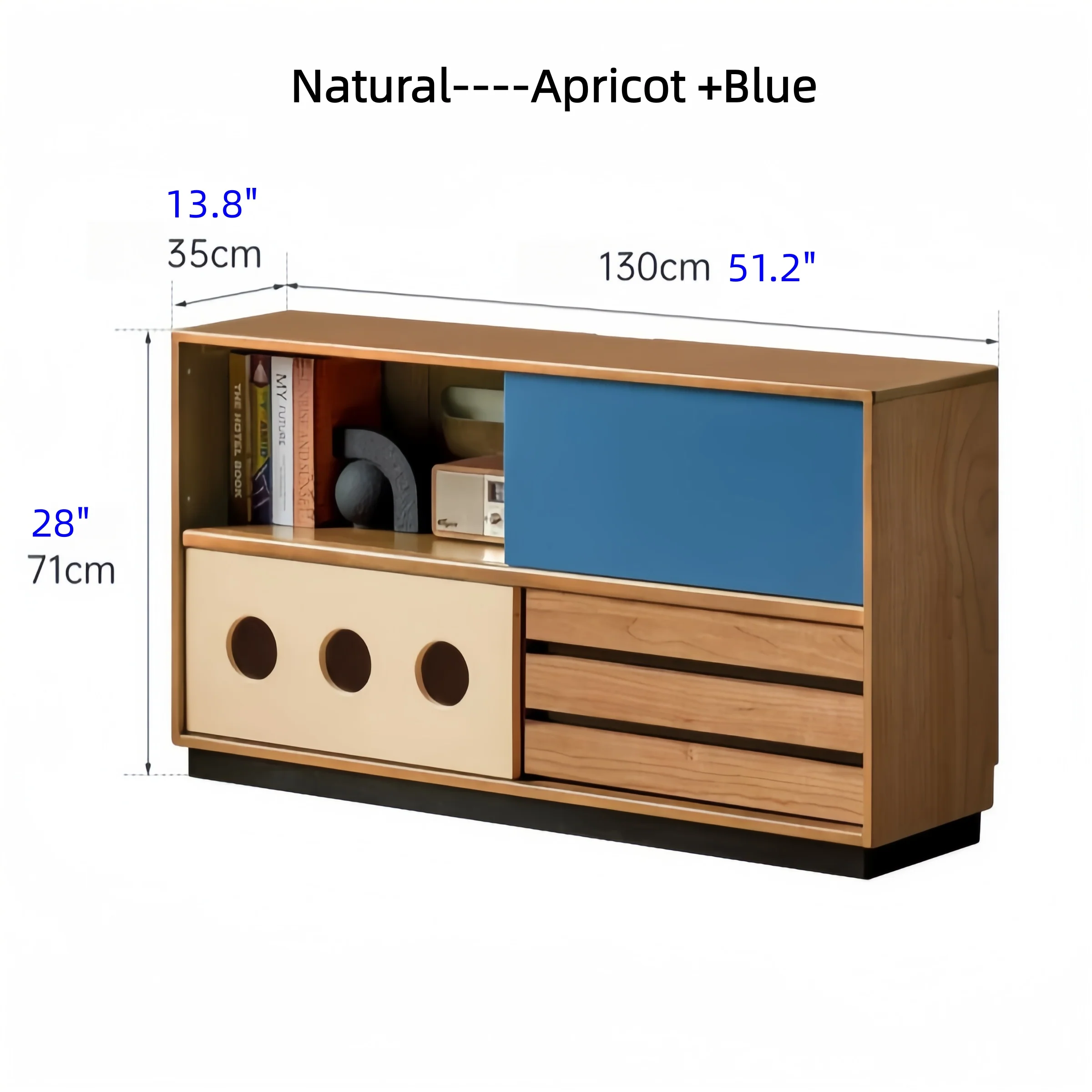 Japandi Solid Boxwood Media Console with Sliding Door and Drawers - Image 14