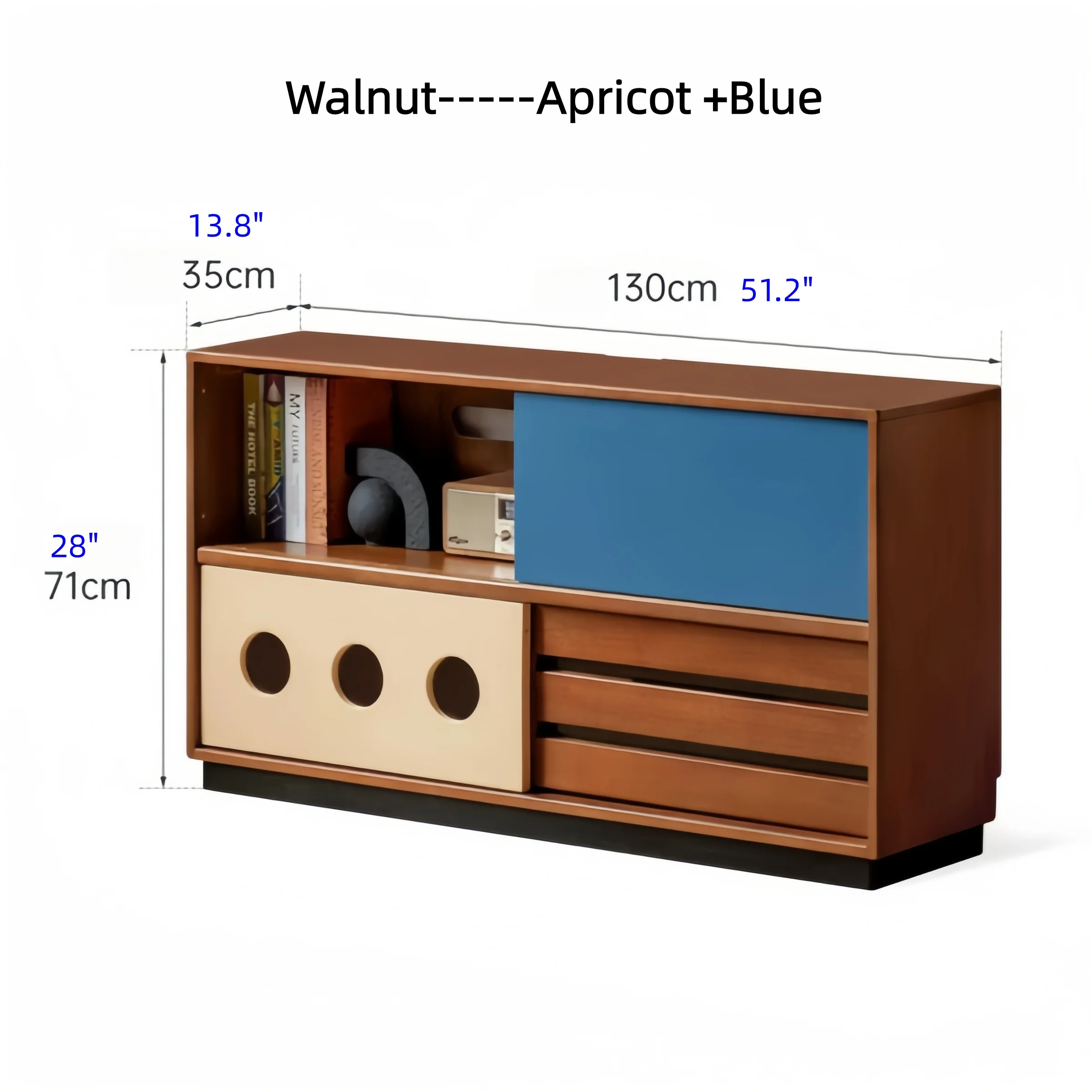 Japandi Solid Boxwood Media Console with Sliding Door and Drawers - Image 15
